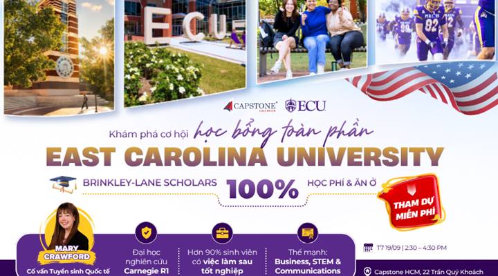 Học bổng toàn phần tại East Carolina University - Đại học nghiên cứu hàng đầu Hoa Kỳ
